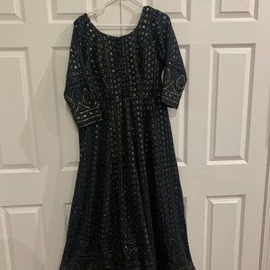 Pakistani Indian dresses party wear DARK GRAY Resham Embroidered Anarkali